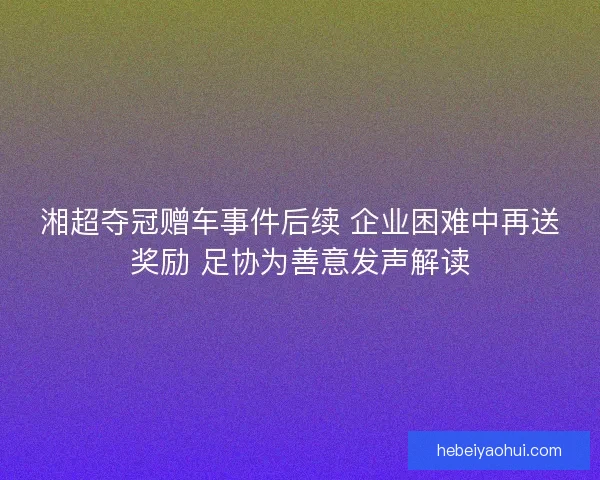 湘超夺冠赠车事件后续 企业困难中再送奖励 足协为善意发声解读